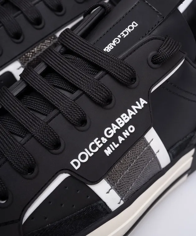 Dolce&Gabbana Custom 2.Zero black leather sneakers with contrasting textured logo