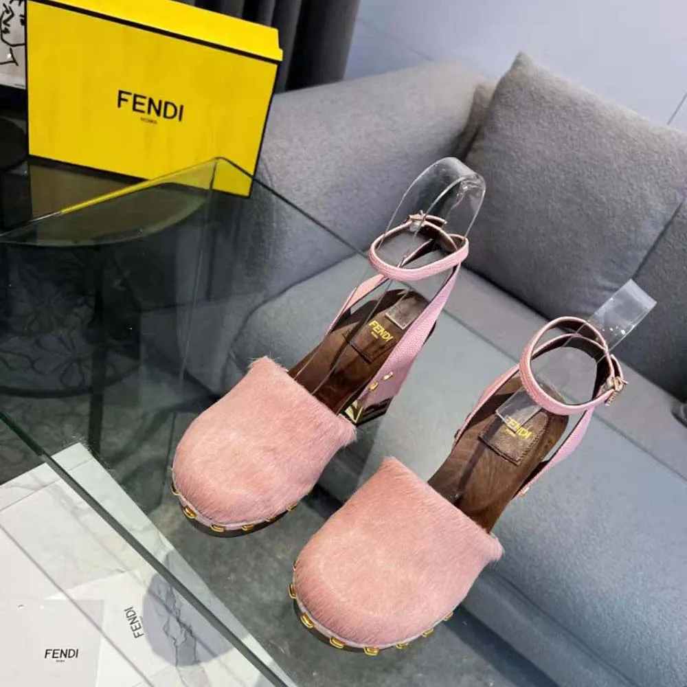 Fendi Mujer Baguette Show Zuecos De Tacón Alto Con Pelo De Pony Rosa