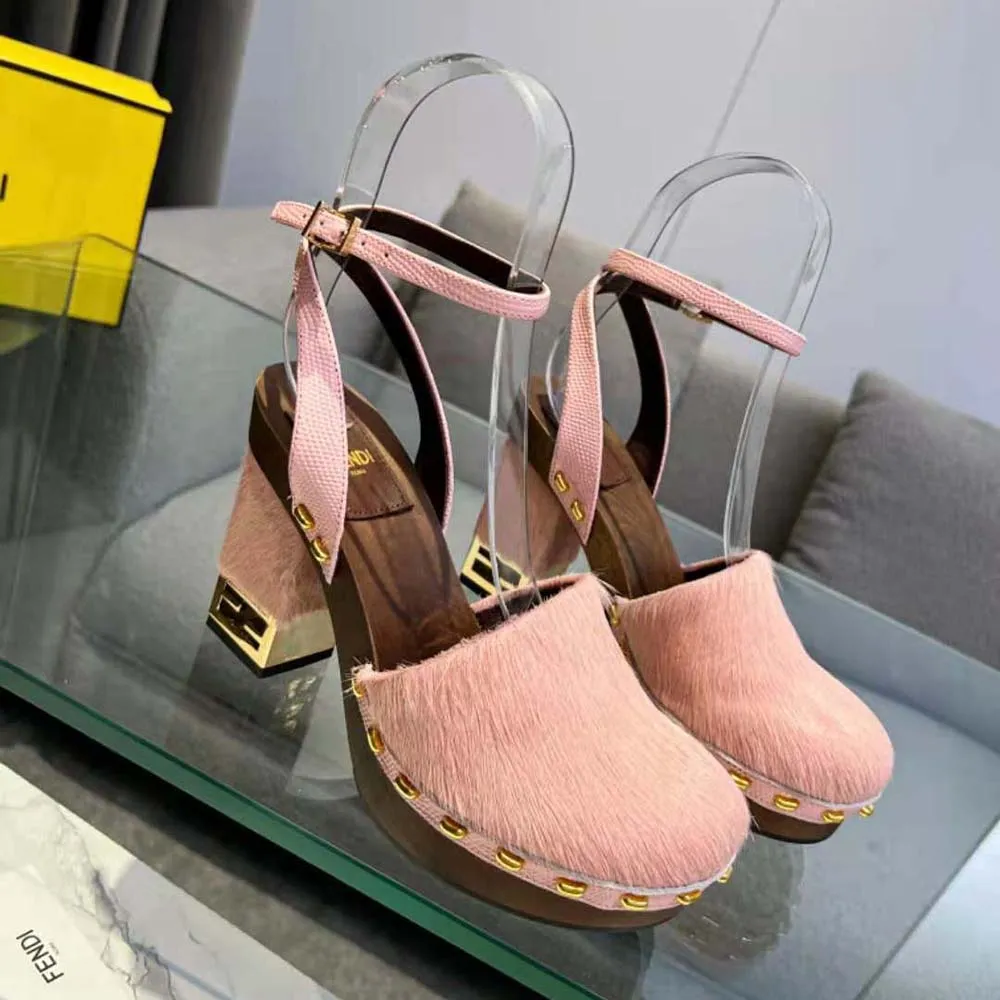 Fendi Mujer Baguette Show Zuecos De Tacón Alto Con Pelo De Pony Rosa