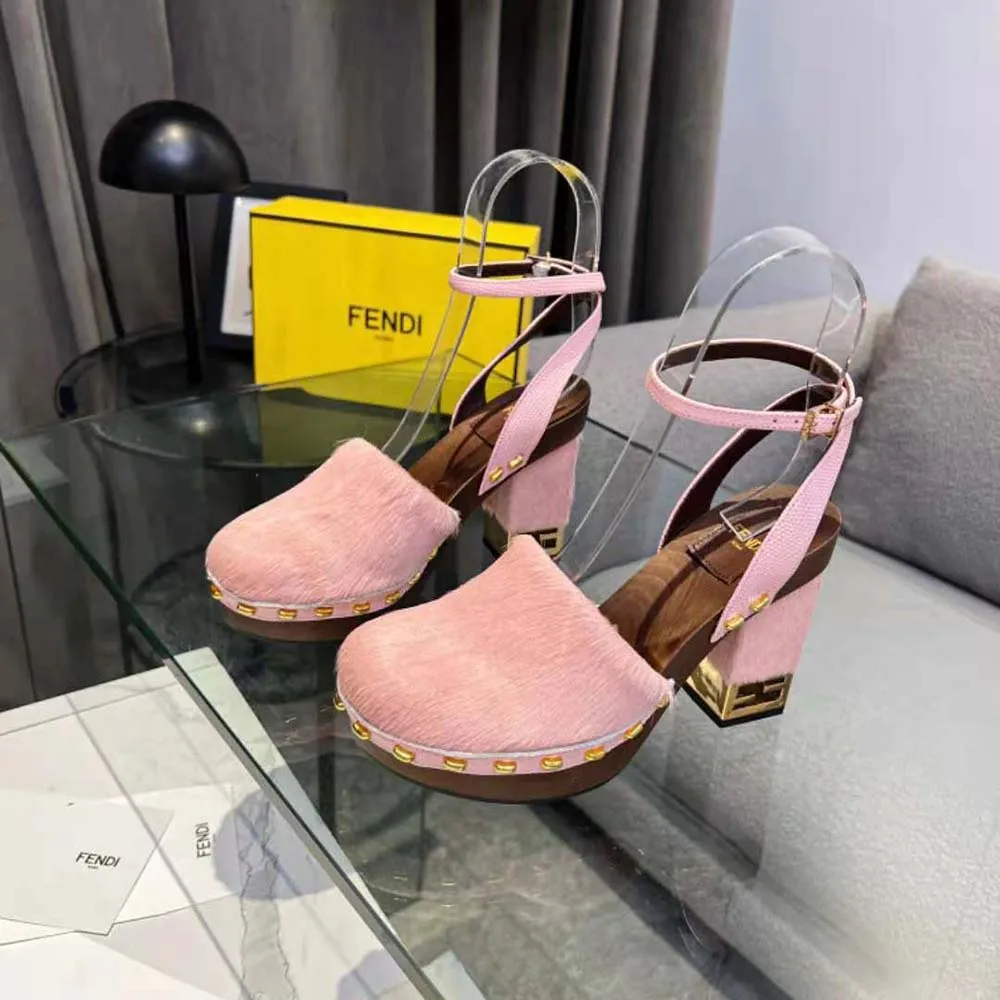 Fendi Mujer Baguette Show Zuecos De Tacón Alto Con Pelo De Pony Rosa
