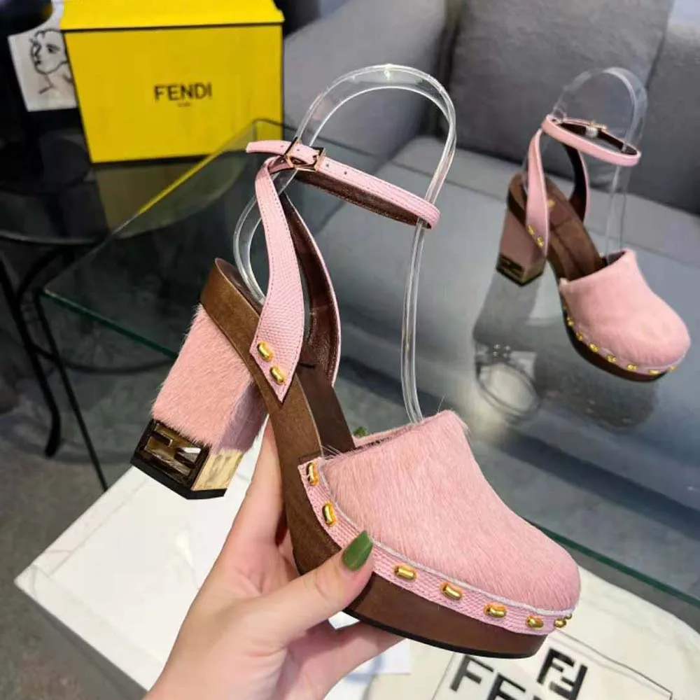 Fendi Mujer Baguette Show Zuecos De Tacón Alto Con Pelo De Pony Rosa
