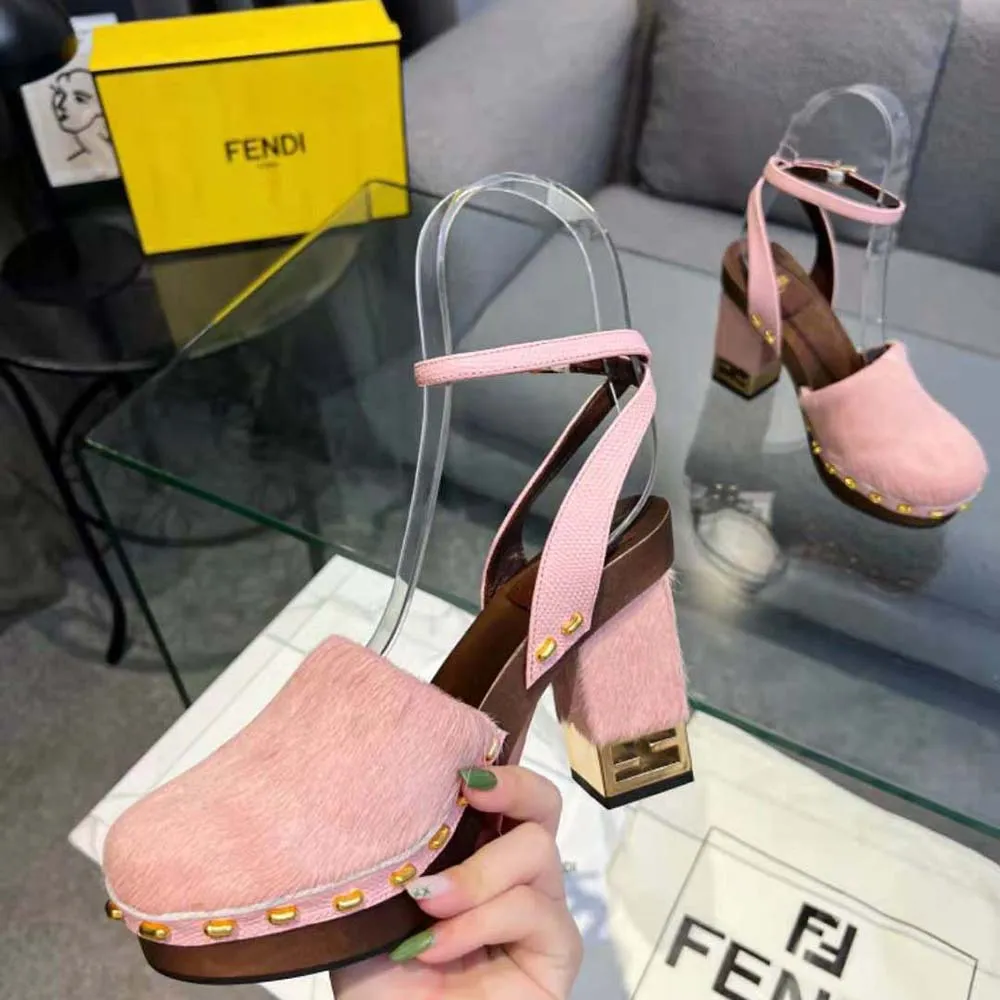 Fendi Mujer Baguette Show Zuecos De Tacón Alto Con Pelo De Pony Rosa