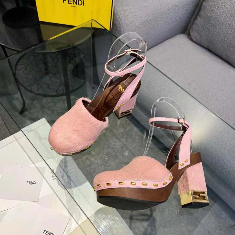 Fendi Mujer Baguette Show Zuecos De Tacón Alto Con Pelo De Pony Rosa