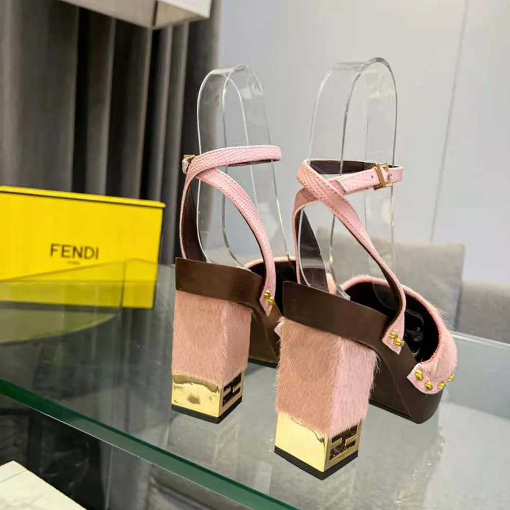 Fendi Mujer Baguette Show Zuecos De Tacón Alto Con Pelo De Pony Rosa