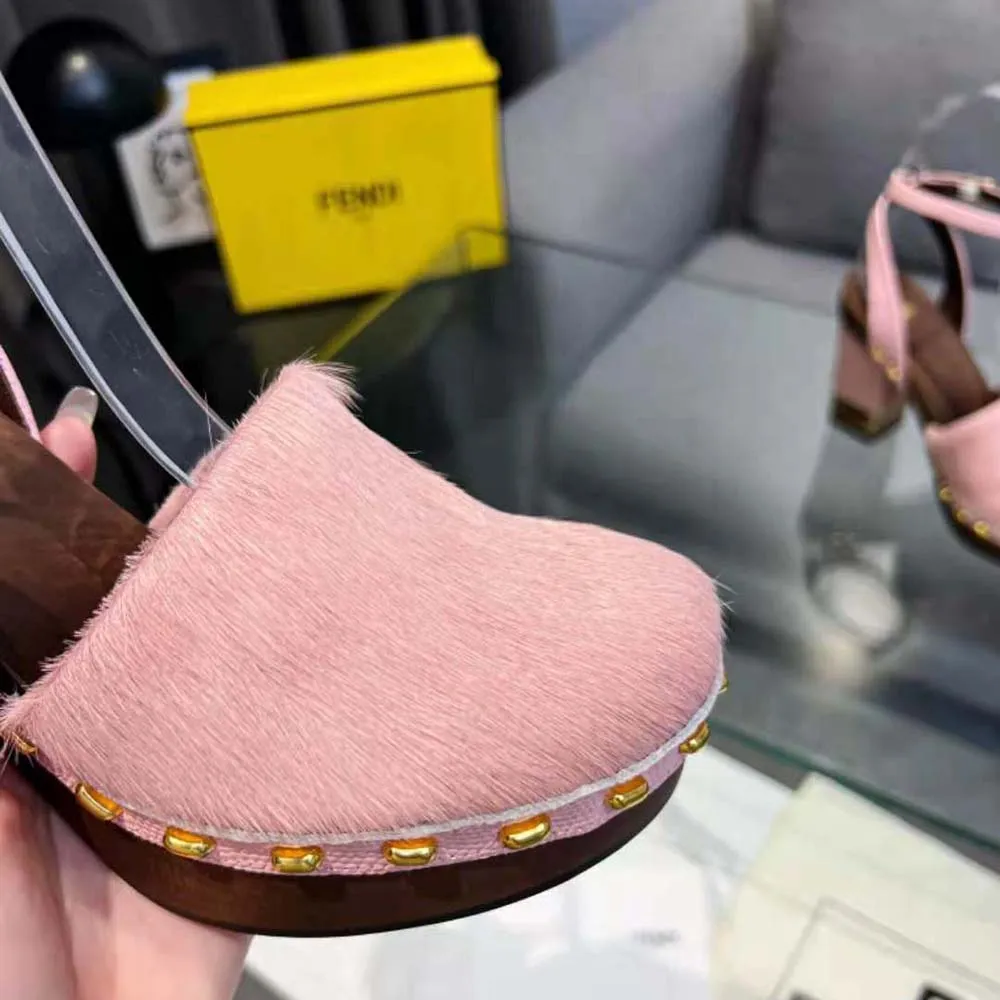 Fendi Mujer Baguette Show Zuecos De Tacón Alto Con Pelo De Pony Rosa