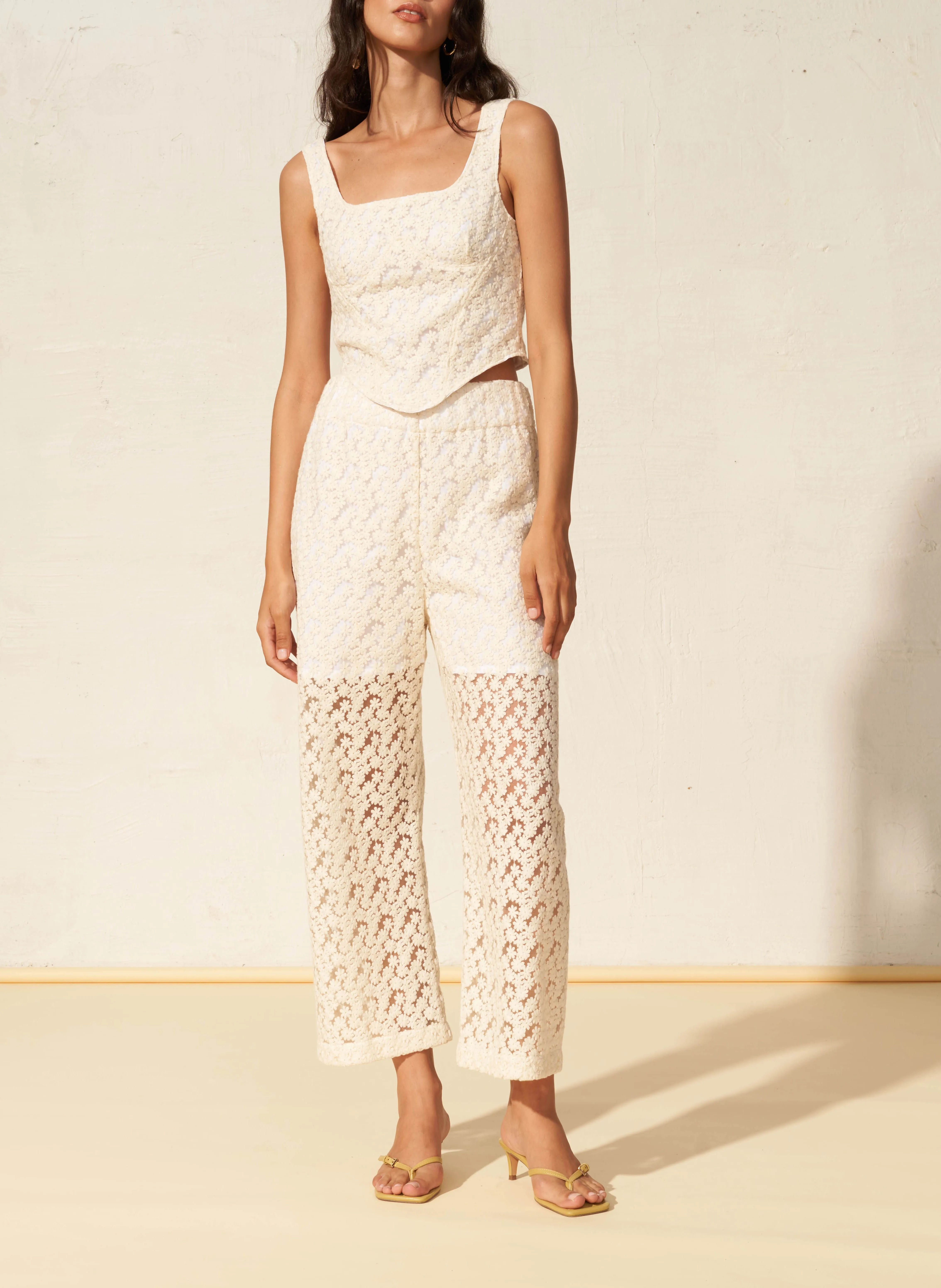 FETE IMPERIALE SIFNOS  PANTALóN ANCHO BORDADO EN BEIGE