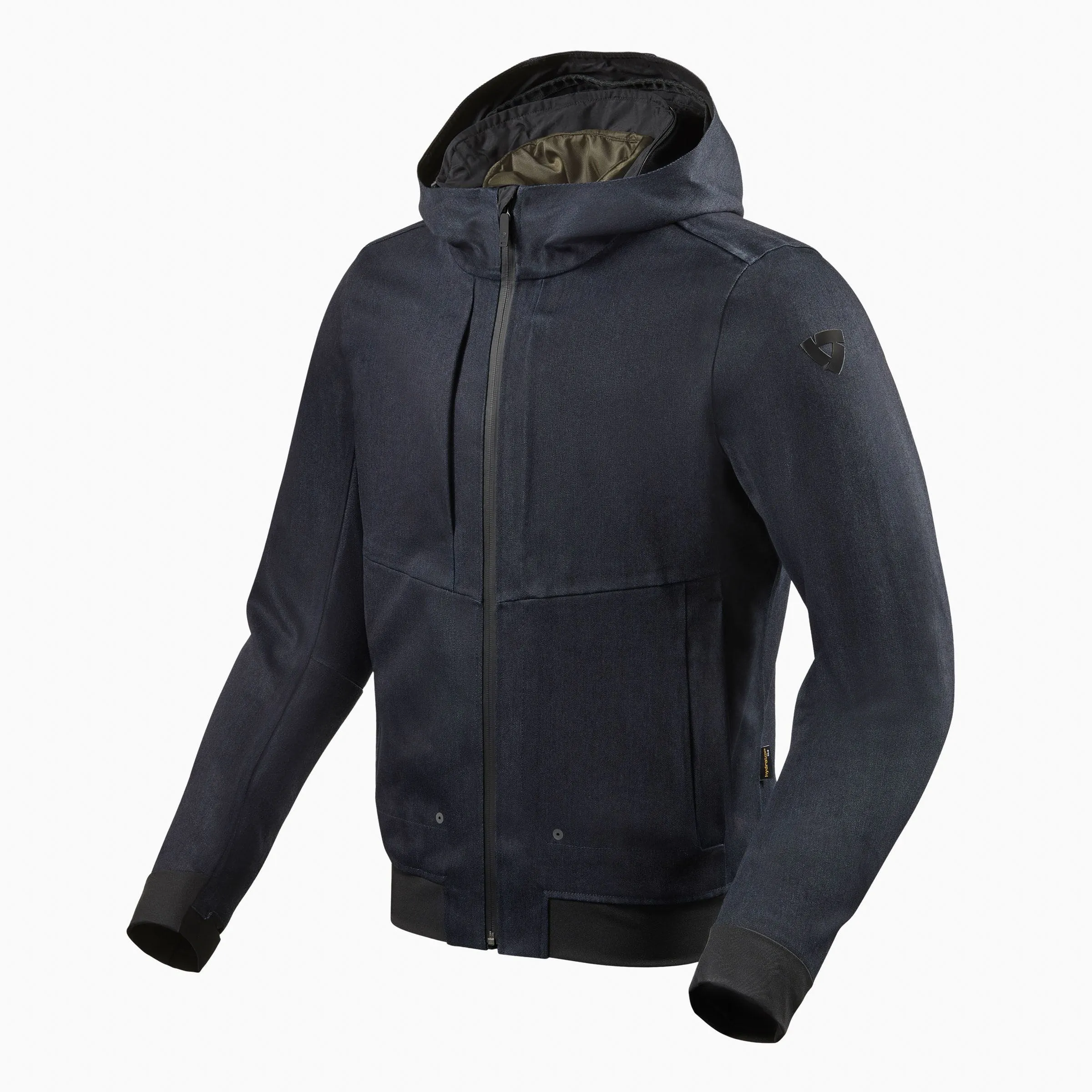 Giacca softshell impermeabile con cappuccio in jeans elasticizzato, con gilet termico rimovibile