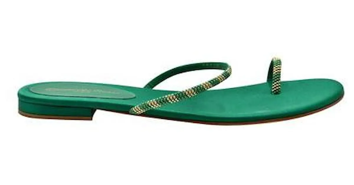 Gianvito Rossi Sandalias planas de satén verde botella con un dedo 