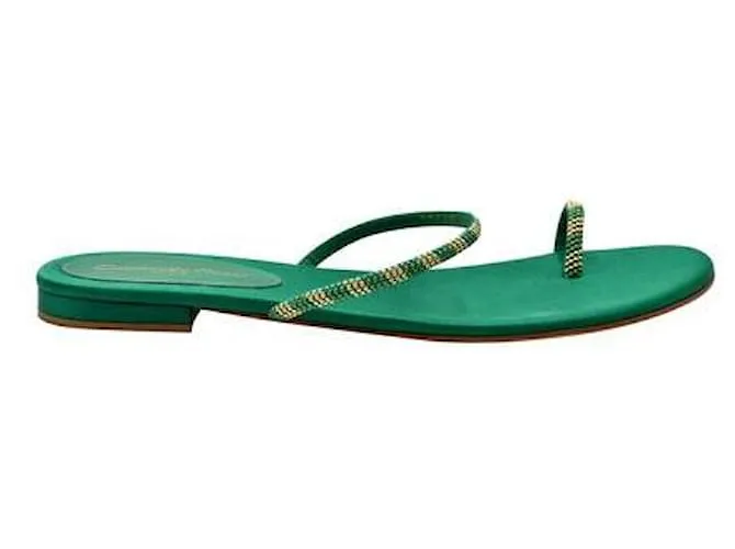 Gianvito Rossi Sandalias planas de satén verde botella con un dedo 