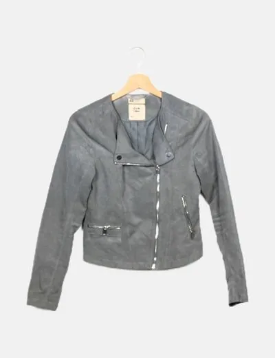 H&M Chaqueta biker antelina azul