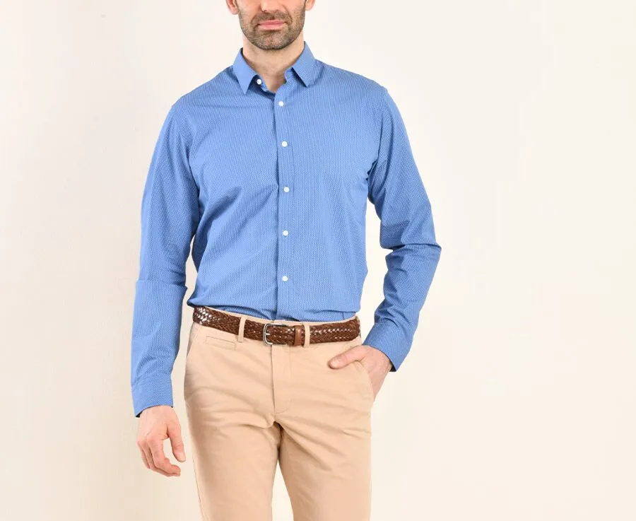 INDIGO BLUE SHIRT WITH WHITE PRINTS  STRAIGHT COLLAR  ALPHONSE