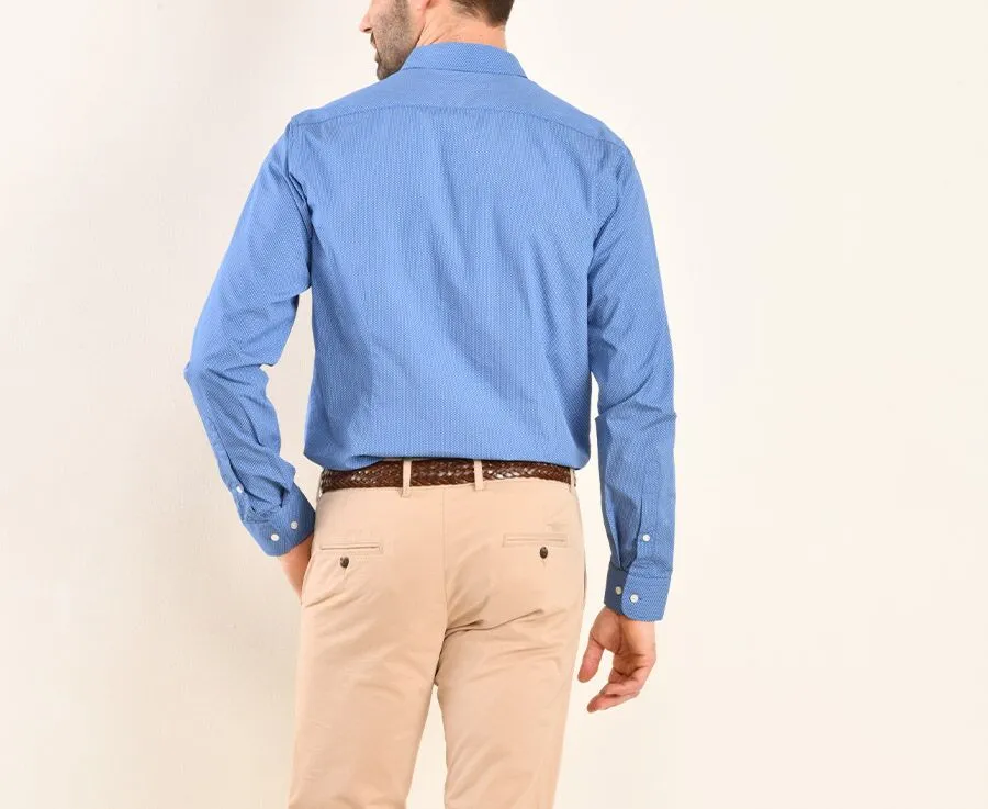 INDIGO BLUE SHIRT WITH WHITE PRINTS  STRAIGHT COLLAR  ALPHONSE