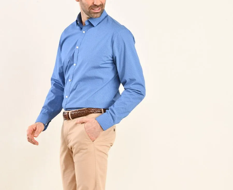 INDIGO BLUE SHIRT WITH WHITE PRINTS  STRAIGHT COLLAR  ALPHONSE