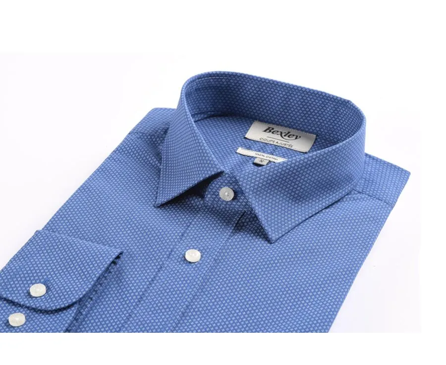 INDIGO BLUE SHIRT WITH WHITE PRINTS  STRAIGHT COLLAR  ALPHONSE
