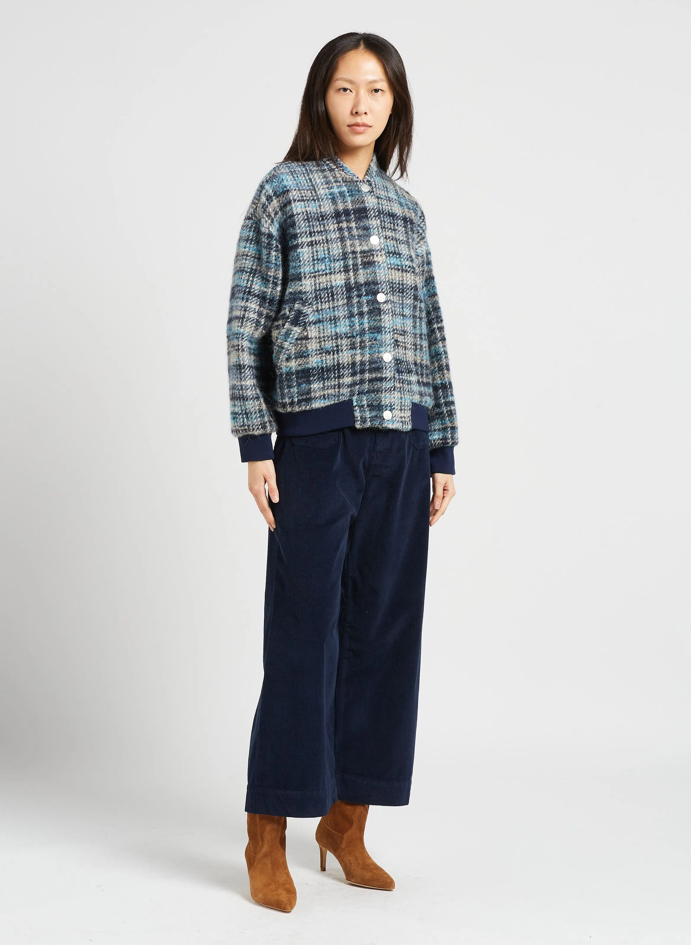 JAKARTA  PANTALóN ANCHO DE MEZCLA DE ALGODóN DE TALLE ALTO EN AZUL