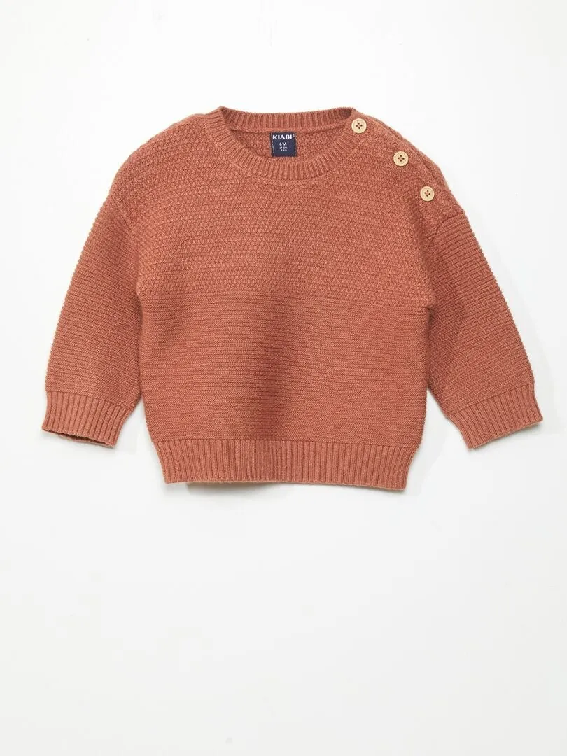 JERSEY DE PUNTO CON BOTONES EN EL HOMBRO  MARRON