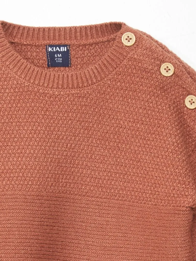 JERSEY DE PUNTO CON BOTONES EN EL HOMBRO  MARRON