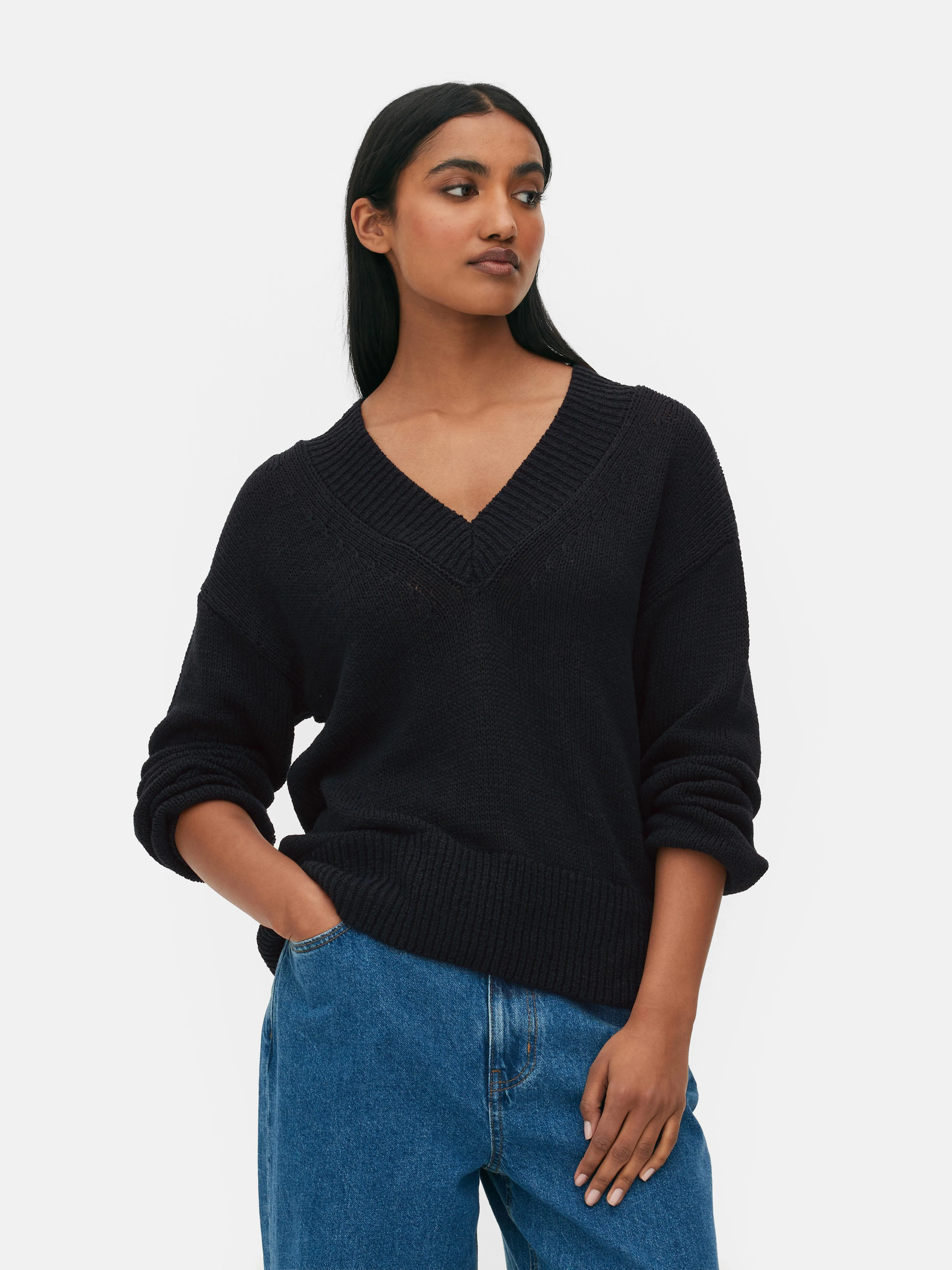 Jersey de punto con cuello de pico