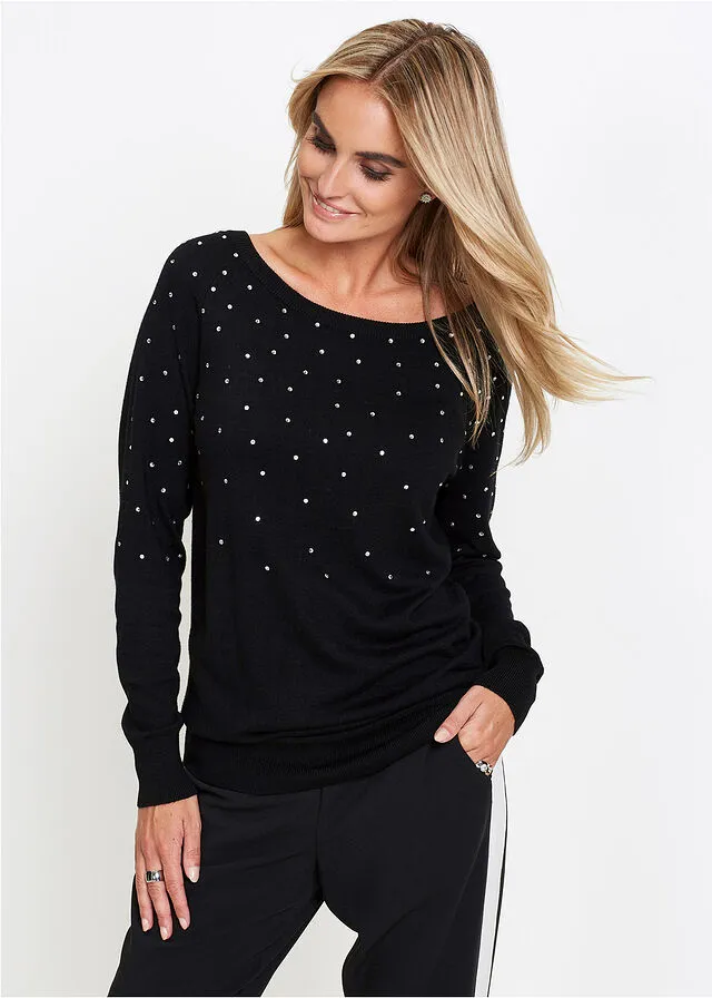 JERSEY LARGO CON PIEDRAS BRILLANTES NEGROPLATEADO