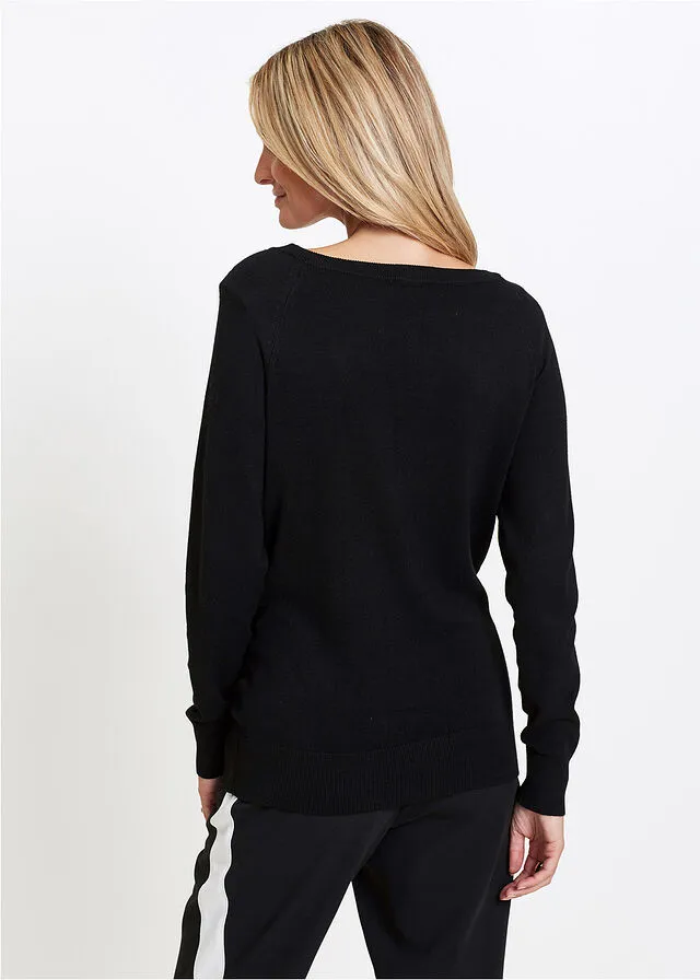 JERSEY LARGO CON PIEDRAS BRILLANTES NEGROPLATEADO