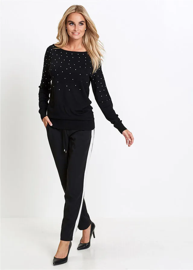 JERSEY LARGO CON PIEDRAS BRILLANTES NEGROPLATEADO