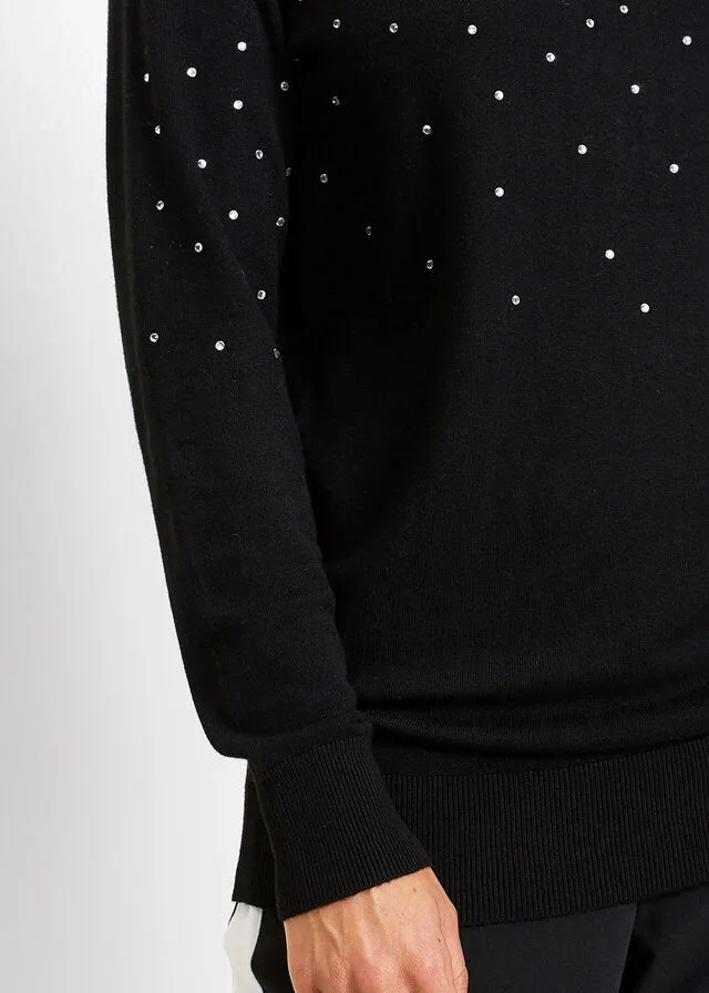 JERSEY LARGO CON PIEDRAS BRILLANTES NEGROPLATEADO