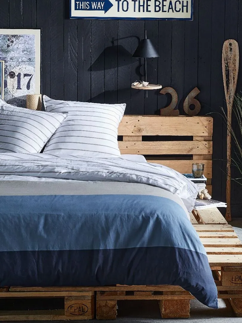 JUEGO DE CAMA CON RAYAS  DOBLE  AZUL
