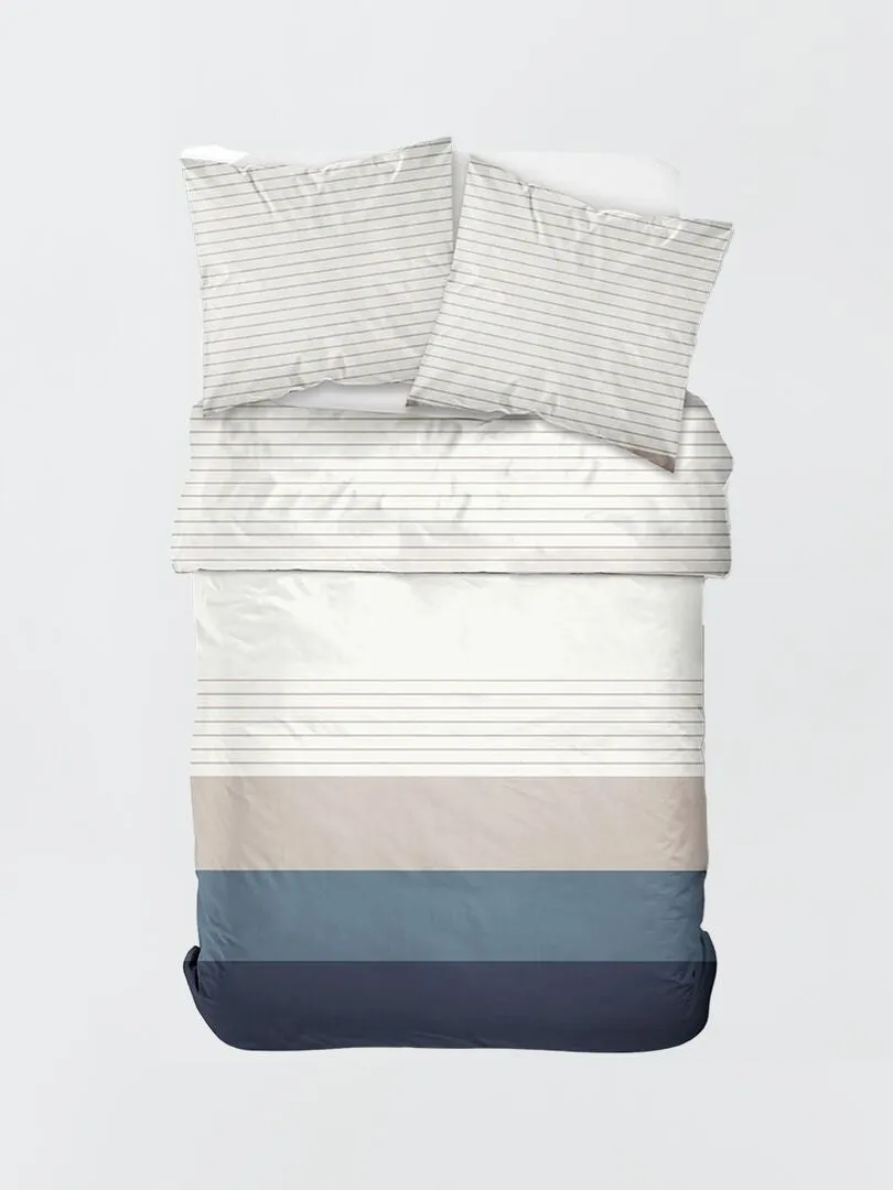 JUEGO DE CAMA CON RAYAS  DOBLE  AZUL