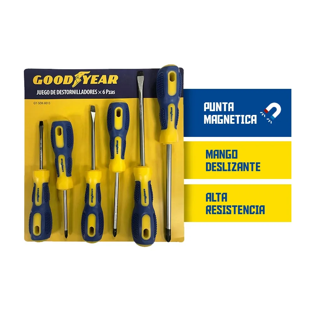 Juego de Destornilladores Goodyear Magneticos 6 Piezas
