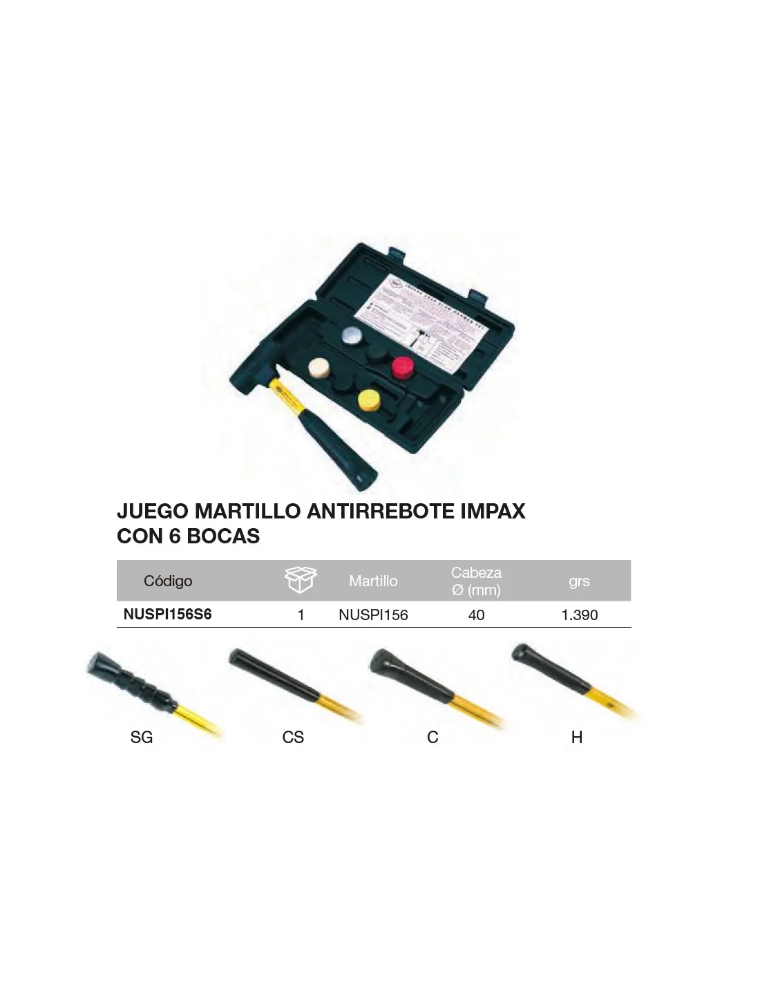Juego Martillo antirrebote IMPAX con 6 bocas Ø40mm