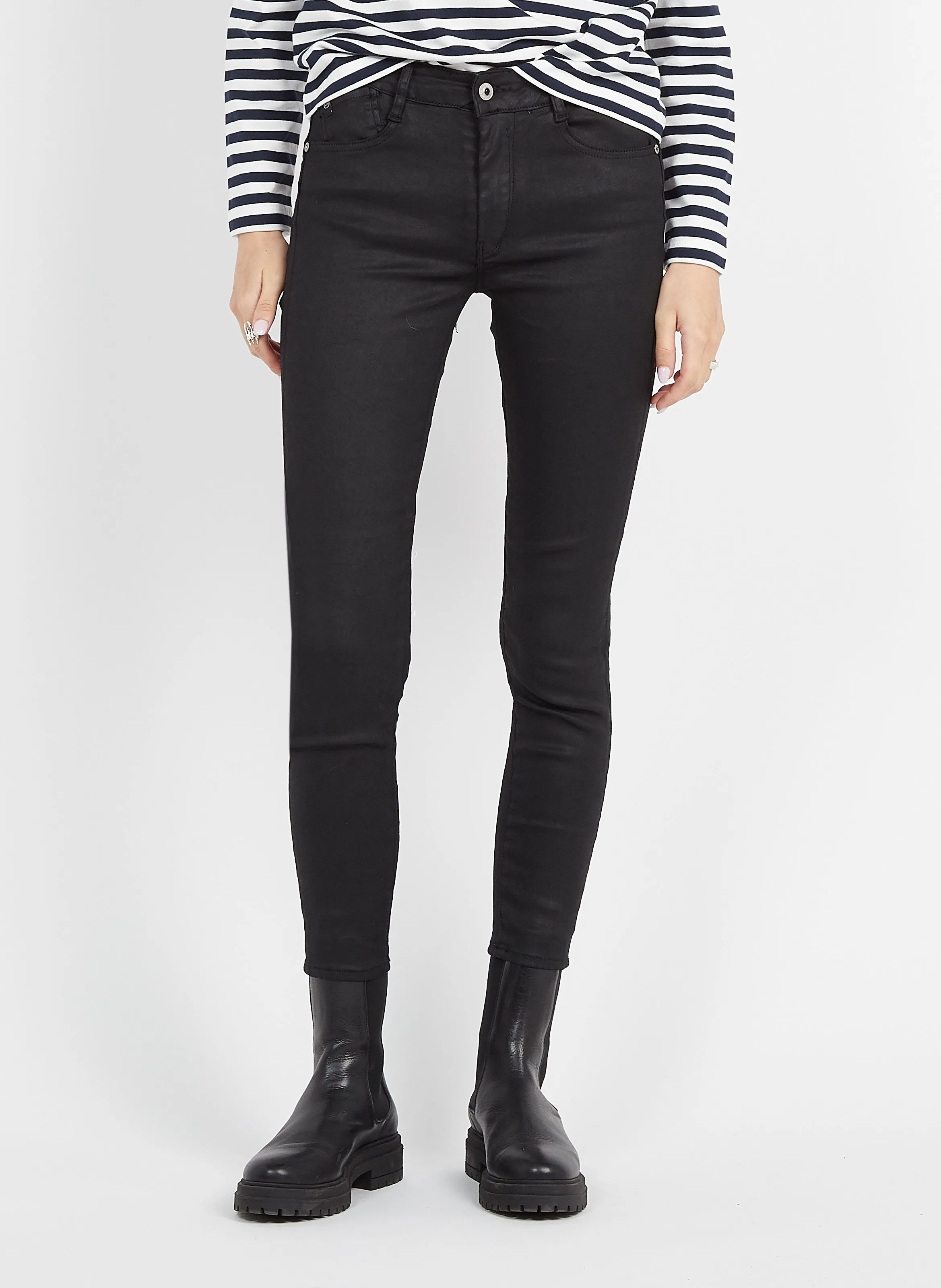 LE TEMPS DES CERISES Pantalón de talle alto en negro