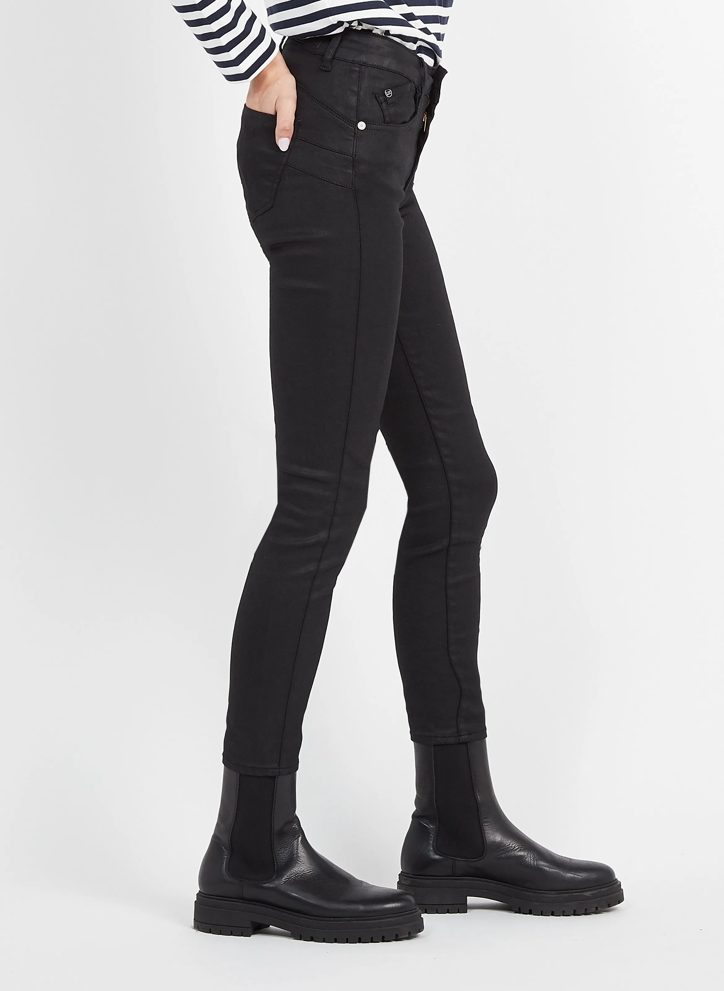 LE TEMPS DES CERISES Pantalón de talle alto en negro