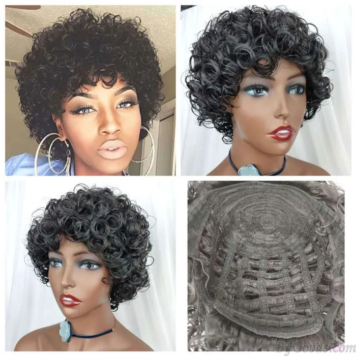 Leisure Fluffy Short Roll African Black Explode Women's Wig Headgear