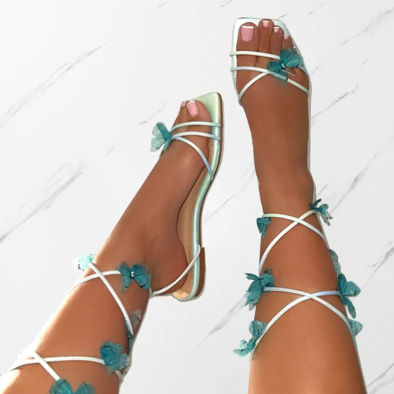 Liyke estilo romano toe cuadrado sandalias planas de moda