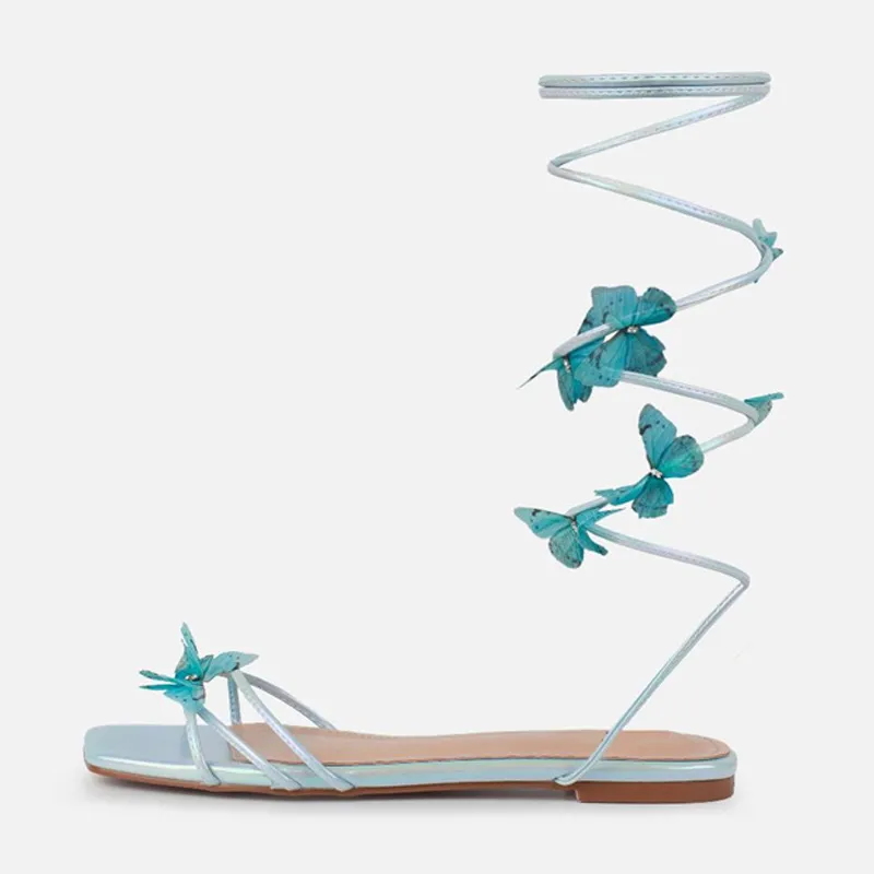 Liyke estilo romano toe cuadrado sandalias planas de moda