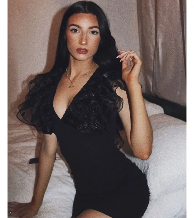 LUNARES SHEER MANGA DE LA COLMENA V DEL CUELLO BODYCON MINI VESTIDO  MUJER  NEGRO