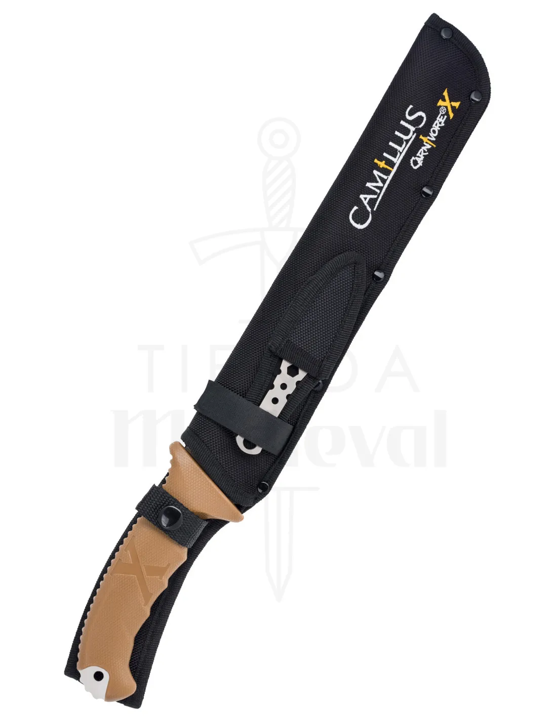 Machete táctico cortacañas Camillus modelo CARNIVORE X, con funda