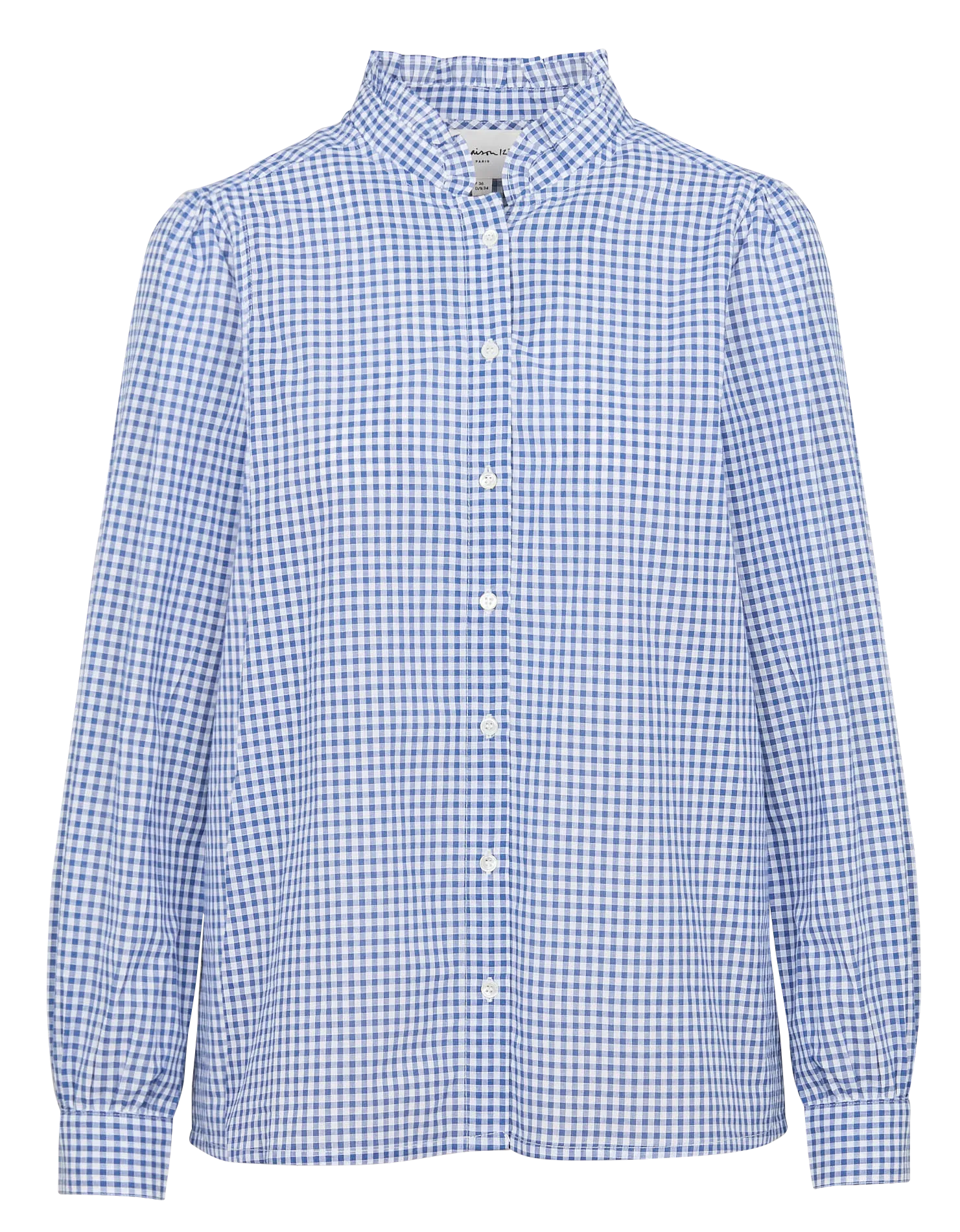 MAISON 123 BENEDICTE  CAMISA CON CUELLO ALTO Y VOLANTES DE ALGODóN EN AZUL