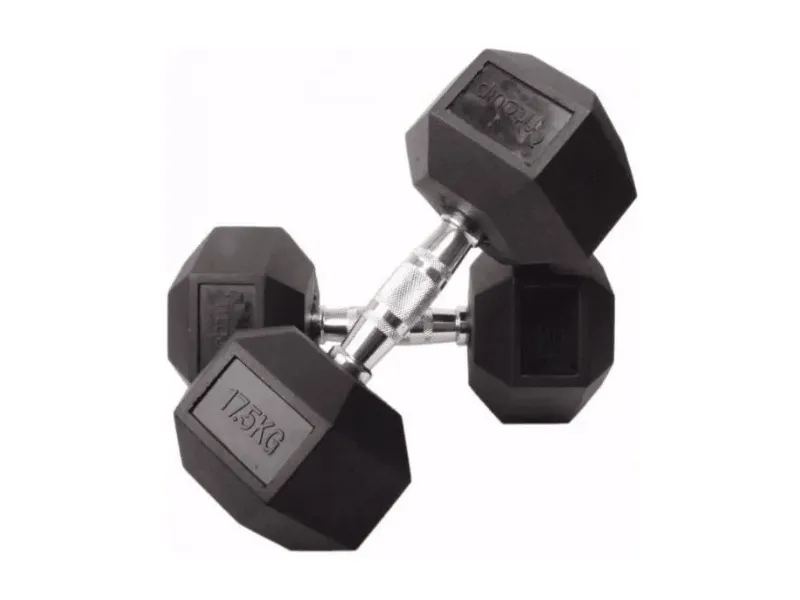 MANCUERNA HEXAGONAL GOMA  ENGOMADA PAR DE 5 KG PESAS CPD48