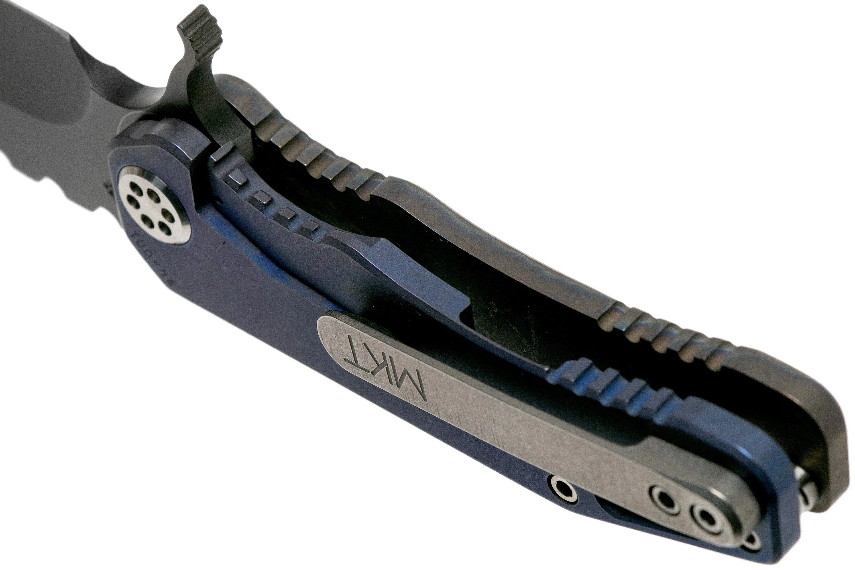Medford 187F Flipper Faced & Flamed Tsunami Ti, Blue Spring, PVD Black D2, navaja