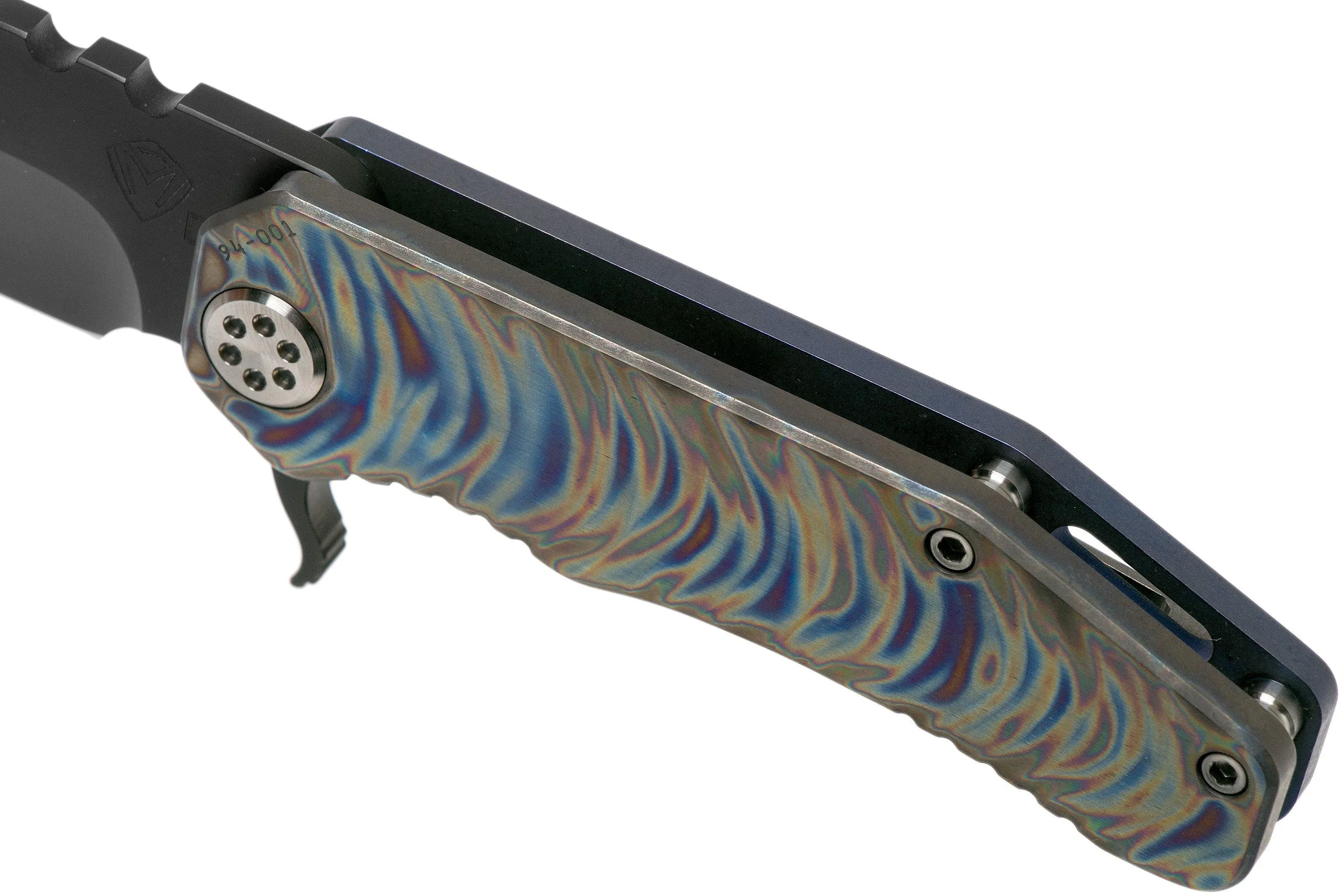 Medford 187F Flipper Faced & Flamed Tsunami Ti, Blue Spring, PVD Black D2, navaja