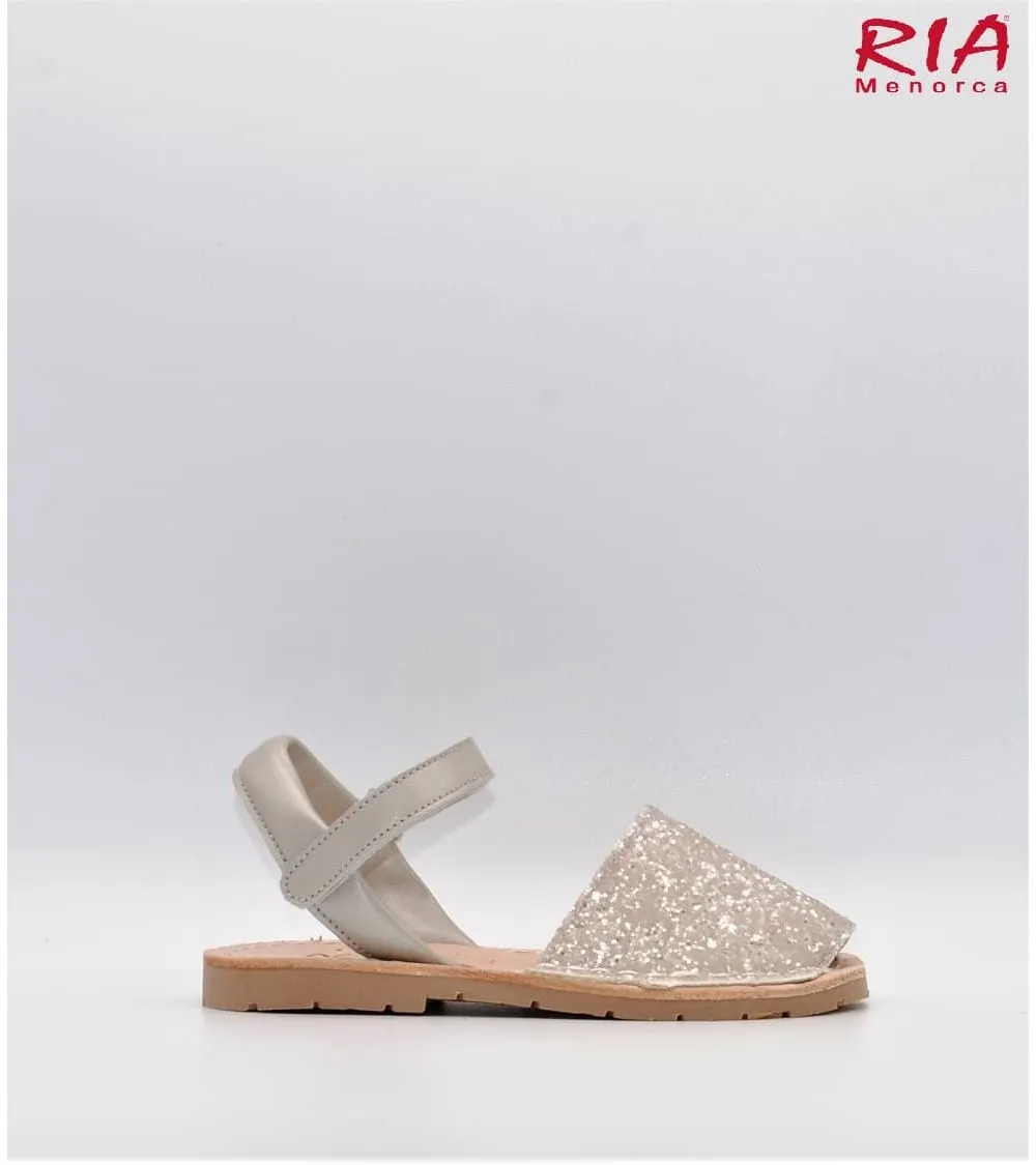 MENORQUINAS RIA NIÑA VELCRO GLITTER BEIGE NÁCAR PASTEL MOON