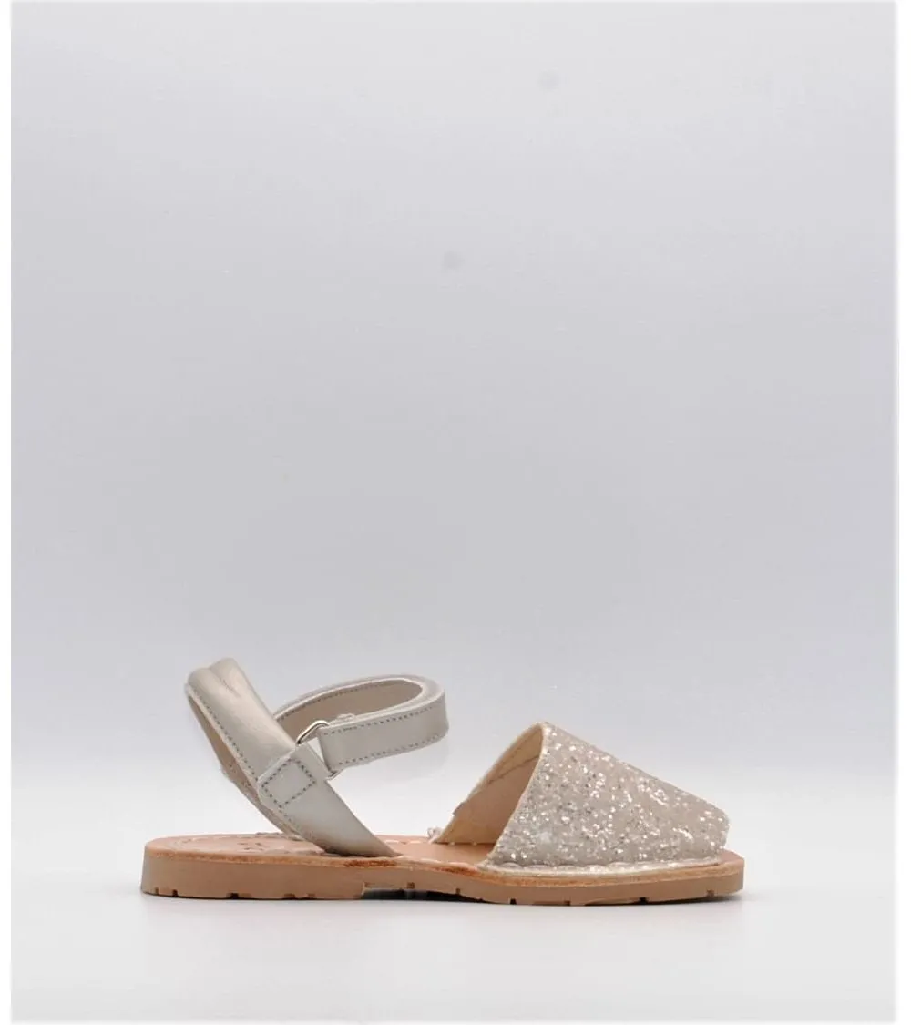 MENORQUINAS RIA NIÑA VELCRO GLITTER BEIGE NÁCAR PASTEL MOON