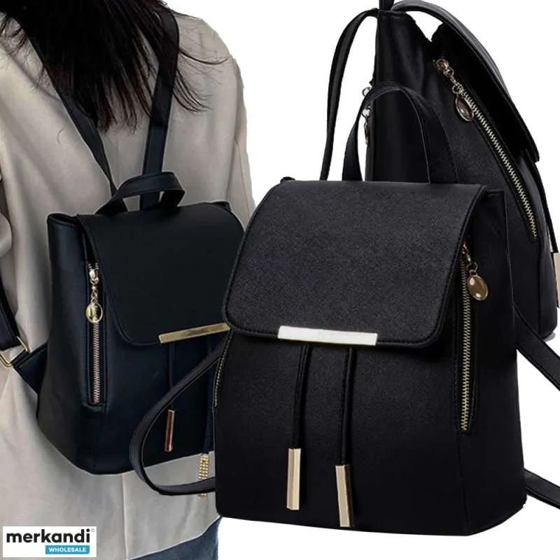 MOCHILA DE CUERO NEGRO Elegante Borlas A4 Mujer