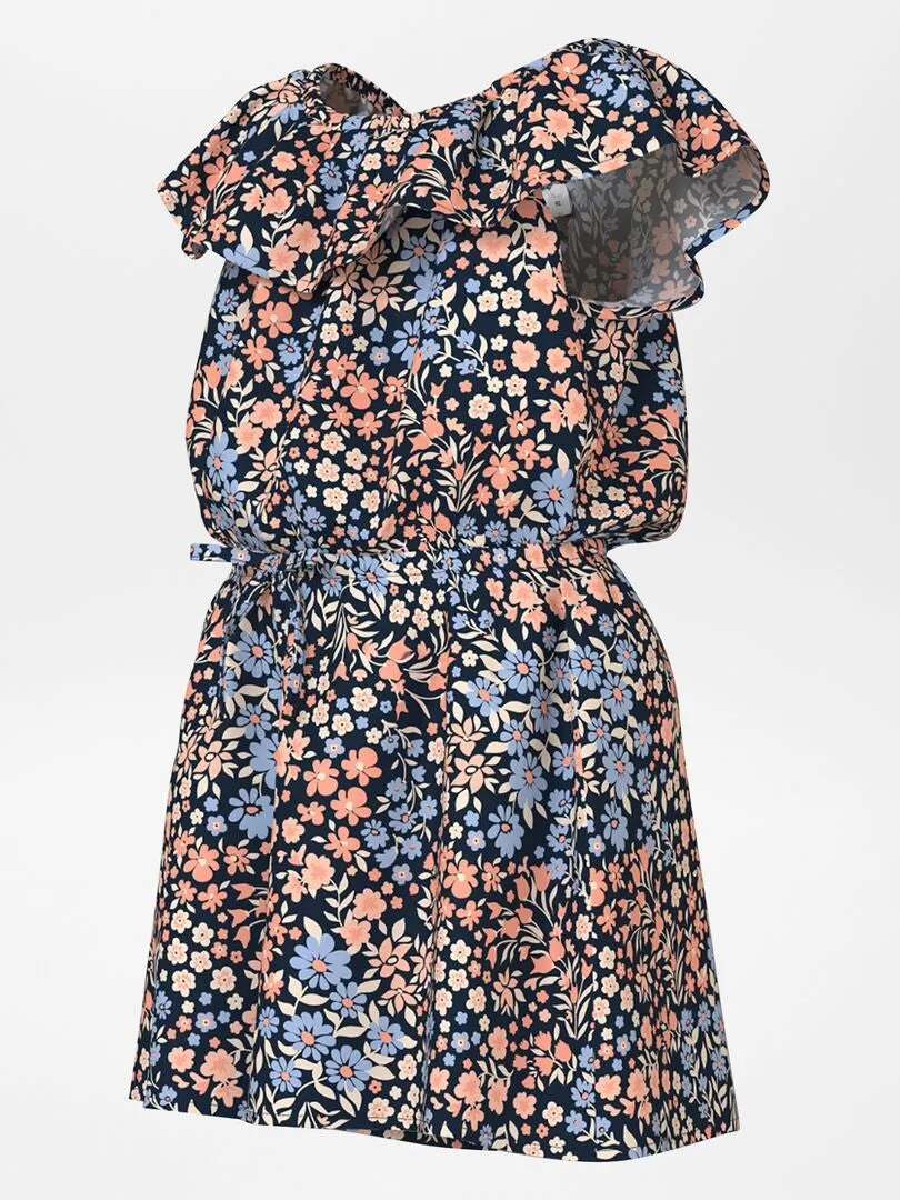 MONO DE FLORES CON CUELLO BARDOT  AZUL