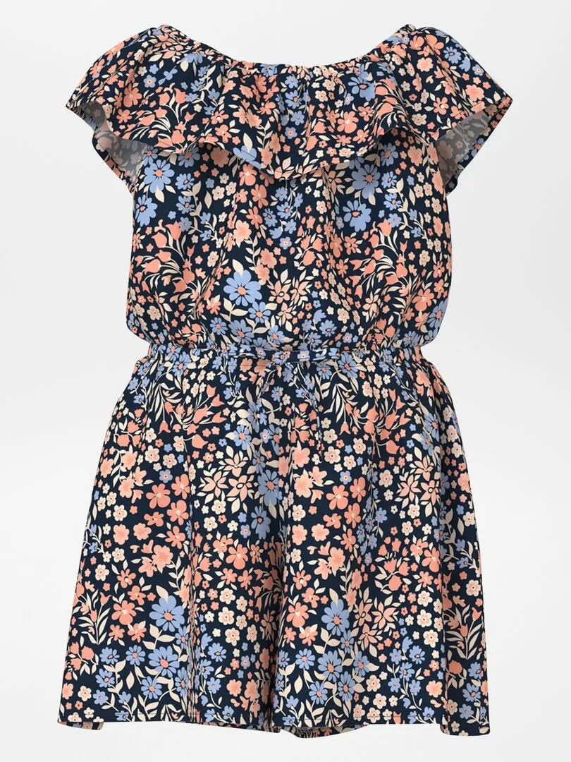 MONO DE FLORES CON CUELLO BARDOT  AZUL