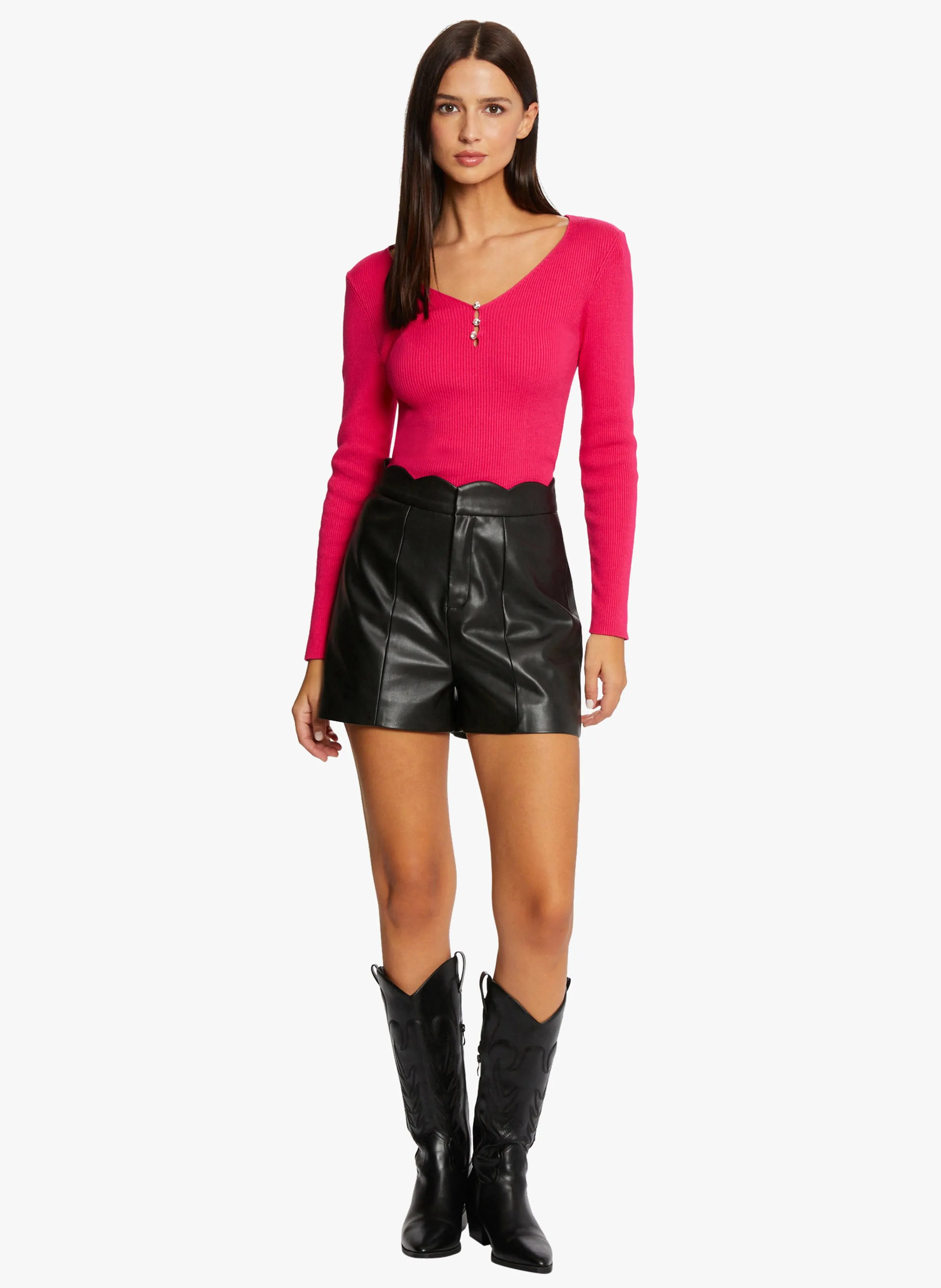 MORGAN MVIE  CAMISETA DE CANALé CON CUELLO DE PICO EN ROSA