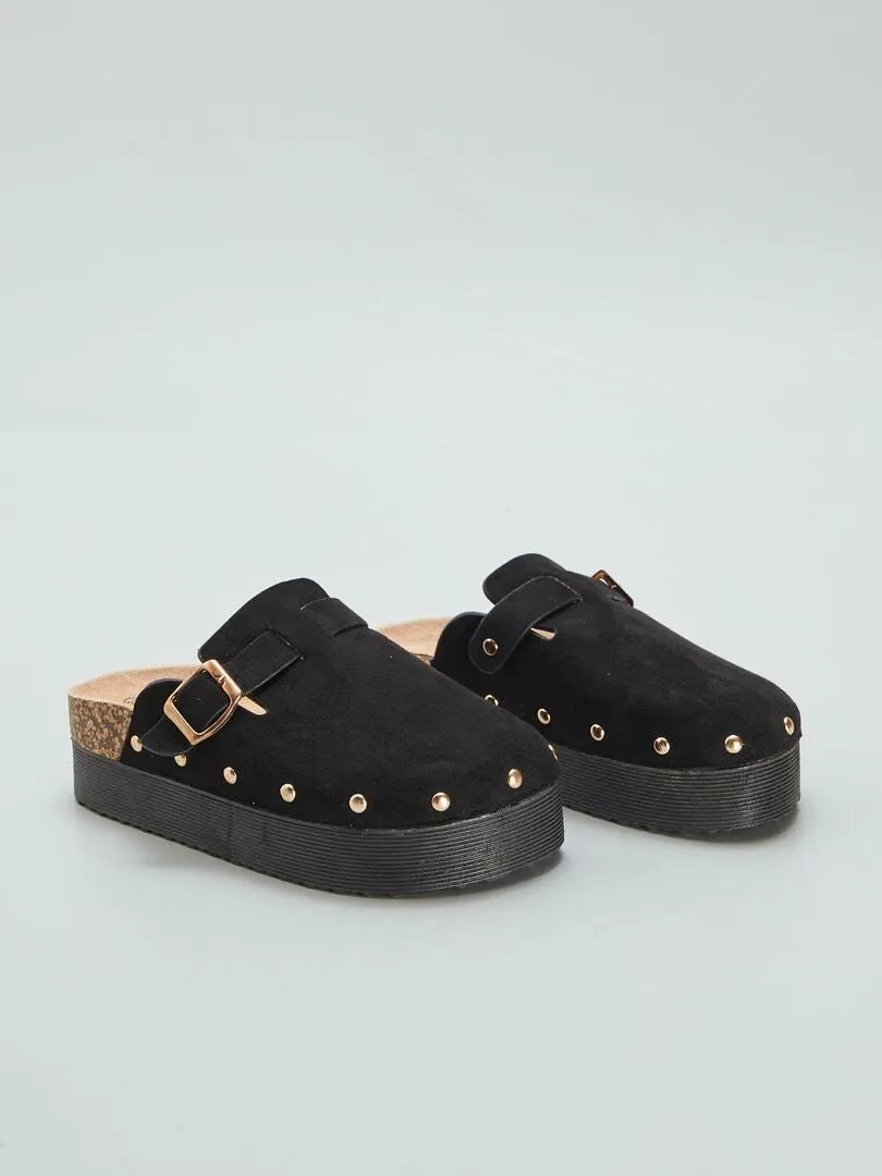 MULES ZUECO CON SUELA GRUESA  NEGRO