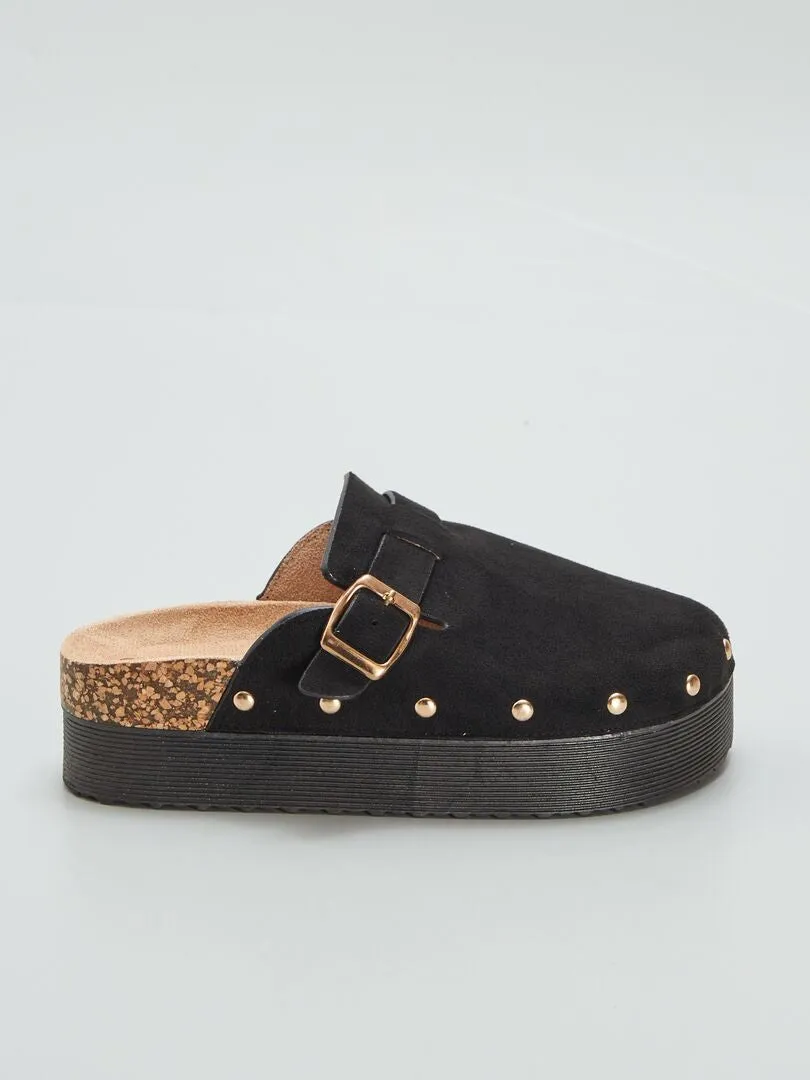 MULES ZUECO CON SUELA GRUESA  NEGRO