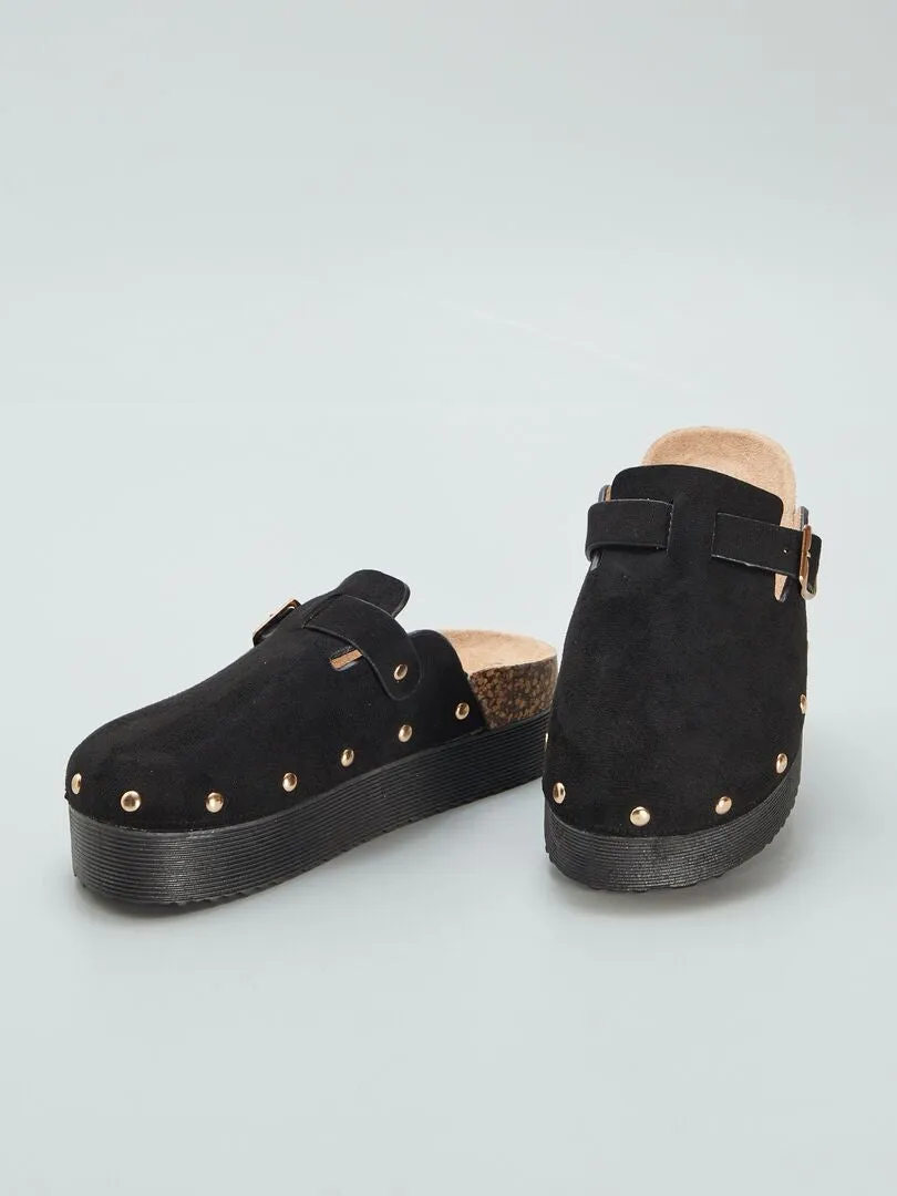 MULES ZUECO CON SUELA GRUESA  NEGRO
